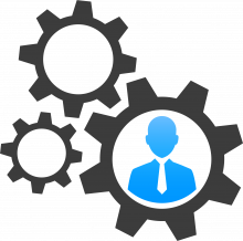 icon of gears with a business man in the middle